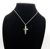 Clear Quartz Crystal Cross 4 Points necklace apx. 2" with Silvertone Chain