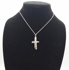 Clear Quartz Crystal Cross 4 Points necklace apx. 2" with Silvertone Chain