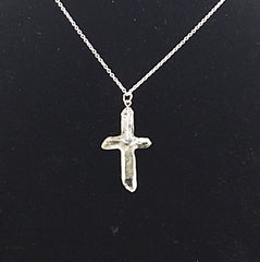 Clear Quartz Crystal Cross 4 Points necklace apx. 2" with Silvertone Chain