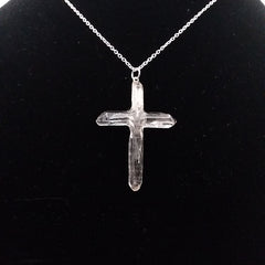 Clear Quartz Crystal Cross 4 Points necklace apx. 2" with Silvertone Chain