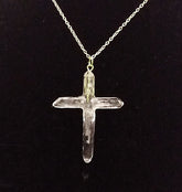 Clear Quartz Crystal Cross 4 Points necklace apx. 2" with Goldtone Chain