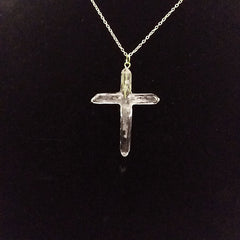 Clear Quartz Crystal Cross 4 Points necklace apx. 2" with Goldtone Chain