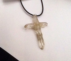 Clear Quartz Crystal Cross 4 Points necklace apx. 3 1/2" with Black Cord necklace