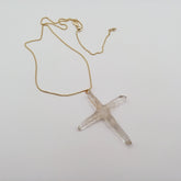 Clear Quartz Crystal Cross 4 Points necklace apx. 2.5" with Goldtone Chain