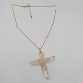 Clear Quartz Crystal Cross necklace 2 3/4" with a Goldtone 22" adjustable chain