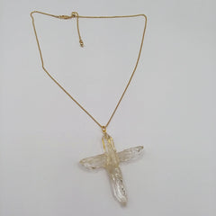 Clear Quartz Crystal Cross necklace 2 3/4" with a Goldtone 22" adjustable chain