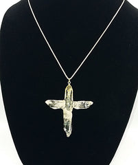 Clear Quartz Crystal Cross necklace 2 3/4" with a Goldtone 22" adjustable chain