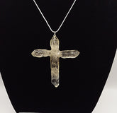 Clear Quartz Crystal Cross necklace 2 7/8" with a silvertone 22" adjustable chain