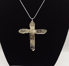 Clear Quartz Crystal Cross necklace 2 7/8" with a silvertone 22" adjustable chain