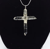Clear Quartz Crystal Cross necklace 3" with a silvertone 22" adjustable chain