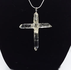 Clear Quartz Crystal Cross necklace 3" with a silvertone 22" adjustable chain