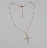 Clear Quartz Crystal Cross 4 Points necklace apx. 1 5/8" with a Goldtone Chain