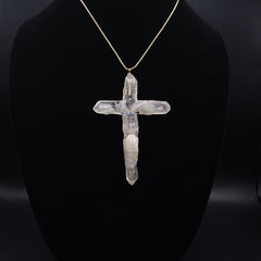 Clear Quartz Crystal Cross necklace 3 3/4" with a Goldtone 22" adjustable chain