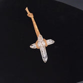 Clear Quartz Crystal Power Pocket Cross with leather cord for pocket purse or hanging apx. 2 1/4"