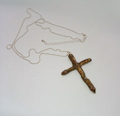 Gold Quartz Titanium 3" Cross necklace with 30" Silvertone chain