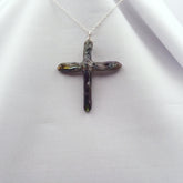 Rainbow Titanium Quartz Cross necklace 2 1/8" with Silvertone chain