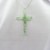 Titanium Green Quartz Cross necklace 3" with Silvertone chain