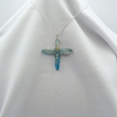 Quartz Cross Titanium Blue necklace 2" with Silvertone chain