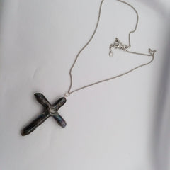 Rainbow Titanium Quartz Cross necklace 2" with Silvertone chain