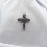 Titanium Silver Quartz Cross necklace 2 3/4" with Silvertone chain