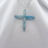 Titanium Blue Quartz Cross necklace 2 5/8" with Silvertone chain