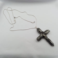 Titanium Silver Quartz Cross necklace 2 3/4" with Silvertone chain