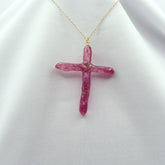 Red Titanium Quartz Cross necklace 2 3/8" with Goldtone chain