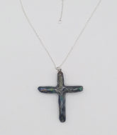 Rainbow Titanium Quartz Cross necklace 2" with Silvertone Chain