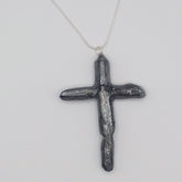 Silver Titanium Quartz Cross necklace 3 1/4" with Silvertone chain