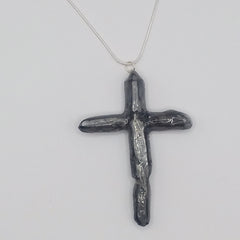 Silver Titanium Quartz Cross necklace 3 1/4" with Silvertone chain