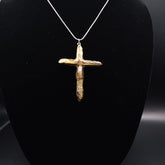 Gold Titanium Quartz Cross necklace 2 5/8" with Silvertone chain