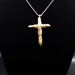 Gold Titanium Quartz Cross necklace 2 5/8" with Silvertone chain