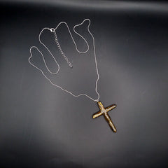 Gold Titanium Quartz Cross necklace 2 5/8" with Silvertone chain