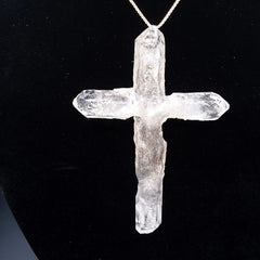 Clear Quartz Crystal Cross 4 Points necklace 4" medium