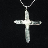 Clear Quartz Crystal Cross 4 Points necklace 2 3/8" Silver tone chain
