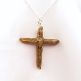 Gold Titanium Quartz Cross necklace 2 1/4" with Silver tone chain