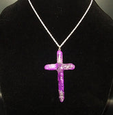 Quartz Titanium Purple Cross necklace 3 3/4" with Silver tone chain