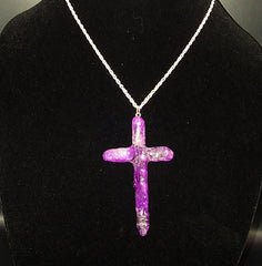 Quartz Titanium Purple Cross necklace 3 3/4" with Silver tone chain