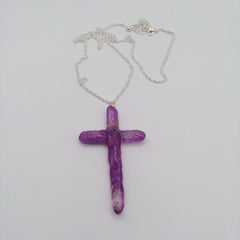 Quartz Titanium Purple Cross necklace 3 3/4" with Silver tone chain