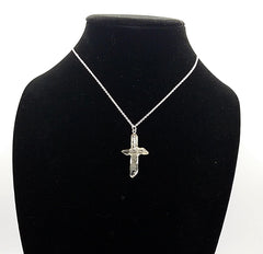 Clear Quartz Crystal Cross 4 Points necklace apx. 2" with Silvertone Chain