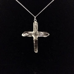 Clear Quartz Crystal Cross 4 Points necklace apx. 2" with Silvertone Chain