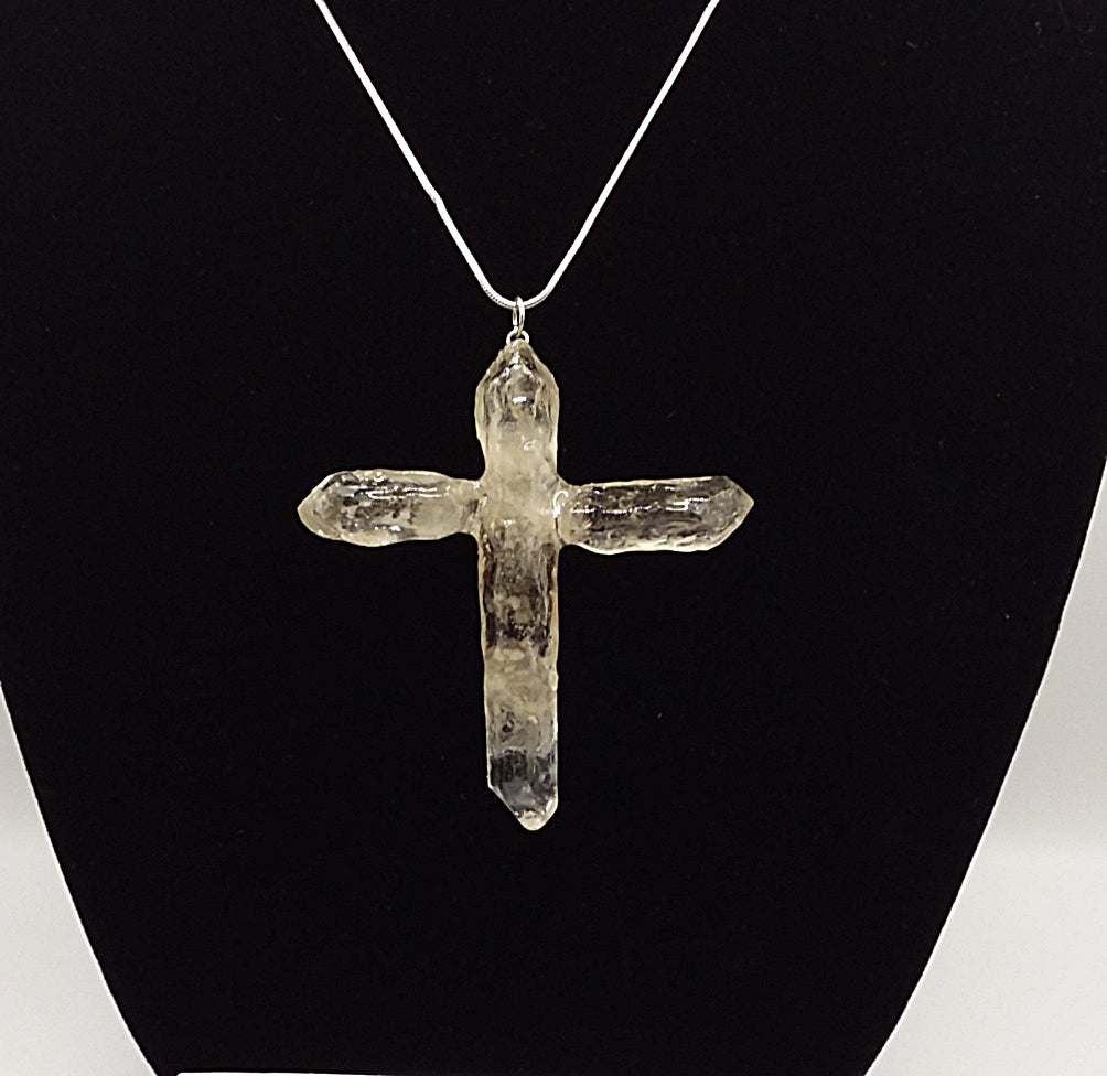 Clear Quartz Crystal Cross necklace 2 7/8
