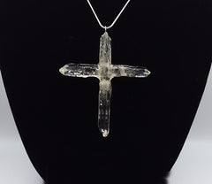 Clear Quartz Crystal Cross necklace 3 1/4" with a silvertone 22" adjustable chain