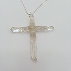 Clear Quartz Crystal Cross necklace 3 1/4" with a silvertone 22" adjustable chain