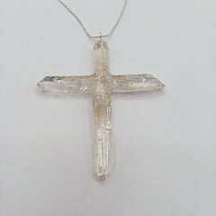 Clear Quartz Crystal Cross necklace 3 1/4" with a silvertone 22" adjustable chain
