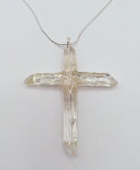 Clear Quartz Crystal Cross necklace 3" with a silvertone 22" adjustable chain