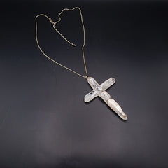 Clear Quartz Crystal Cross necklace 3 3/4" with a Goldtone 22" adjustable chain