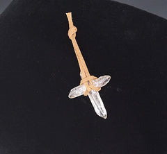 Clear Quartz Crystal Cross with leather cord for pocket purse or hanging  apx. 2 1/4"