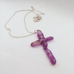 Quartz Purple Titanium Cross necklace 2 3/4"  witha Silvertone chain