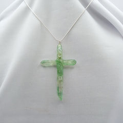 Titanium Green Quartz Cross necklace 3" with Silvertone chain